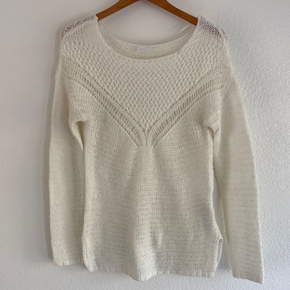 Villa Clothes Cable Knit Sweater White Long Sleeves Size L